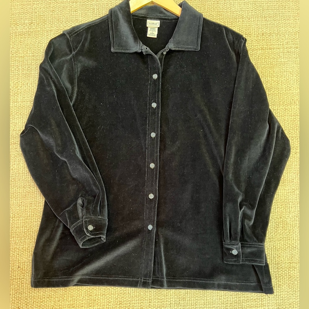 Women's Vintage LL Bean Velour Velvet Long Sleeve Button Up Shirt Size Large